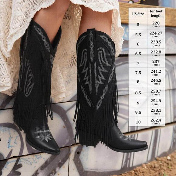 Cowboy Boots for Women Retro Pointed Toe Pull On Block Chunky Heel Embroided - Picture 3 of 8